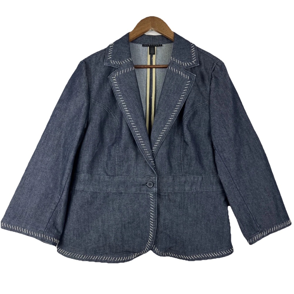 Apostrophe Denim Blazer Jacket Women XL Blue Western Stitching Casual Cotton 90s